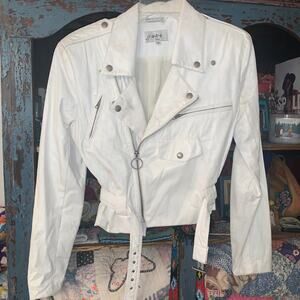 VINTAGE 90s ABS WHITE POLYURETHANE MOTO BIKER JACKET S